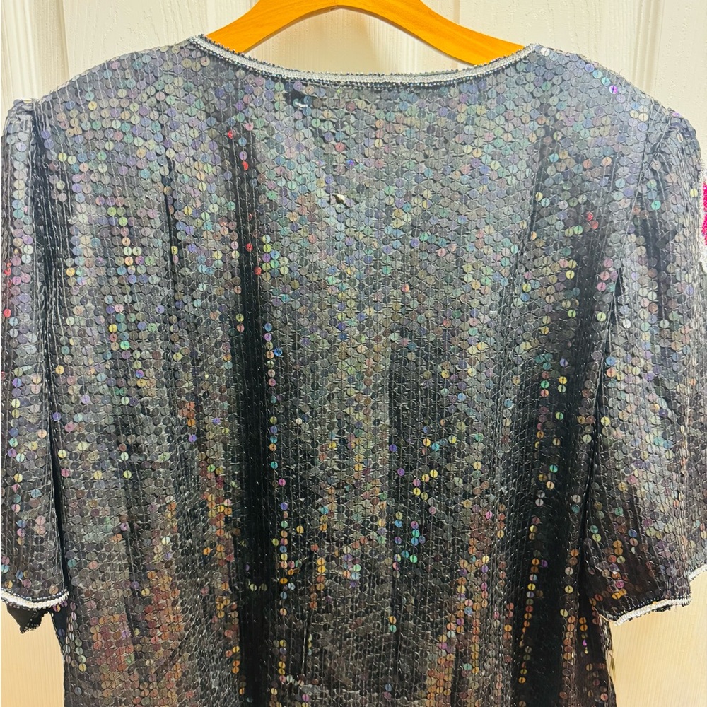 Elegance by Anjani Black Sequin Blouse with Floral Embroidery - Picture 2 of 10